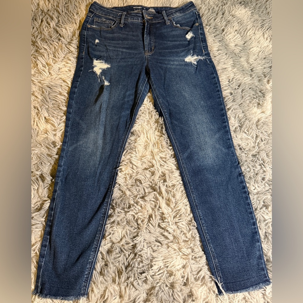 Old Navy Dark Wash Skinny Raw Hem Jeans